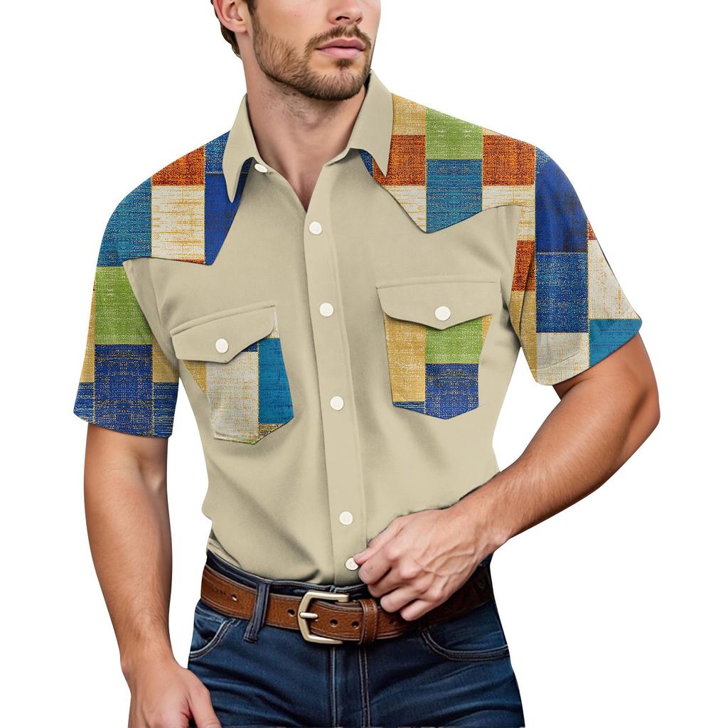 Men'S Fashionable Lapel And Shoulder Length Short Sleeved Casual Top