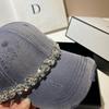 Light Luxury Rhinestone Cap Washed Cotton Ripped Baseball Cap Trendy Casual Versatile Women'S Hat