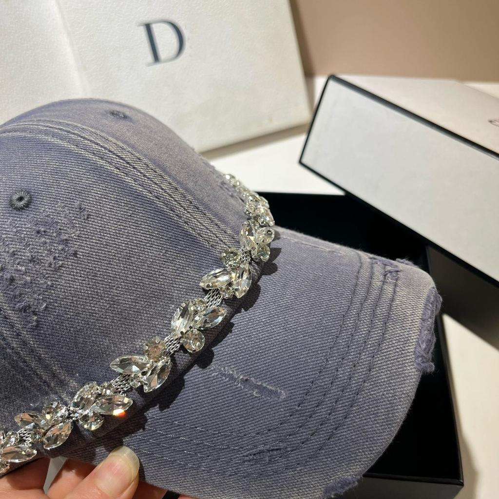 Light Luxury Rhinestone Cap Washed Cotton Ripped Baseball Cap Trendy Casual Versatile Women'S Hat