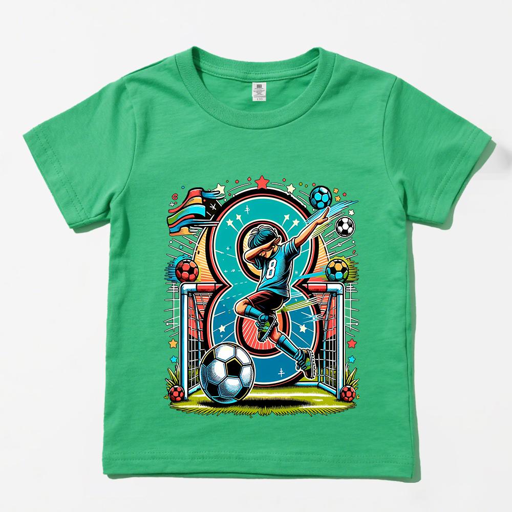 Kids Boys Girls 8th Birthday Football Print Cotton T Shirt Casual Summer Tee for Children Teen Age 8 Year Old Top
