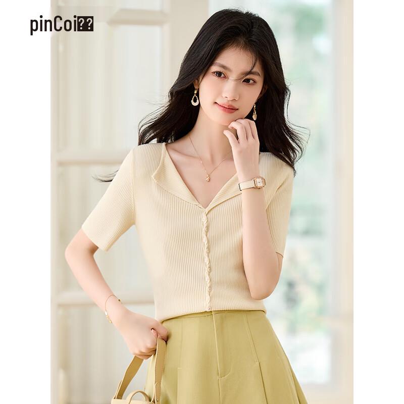 Elegant V-Neck Knit Short Sleeve Top for Women