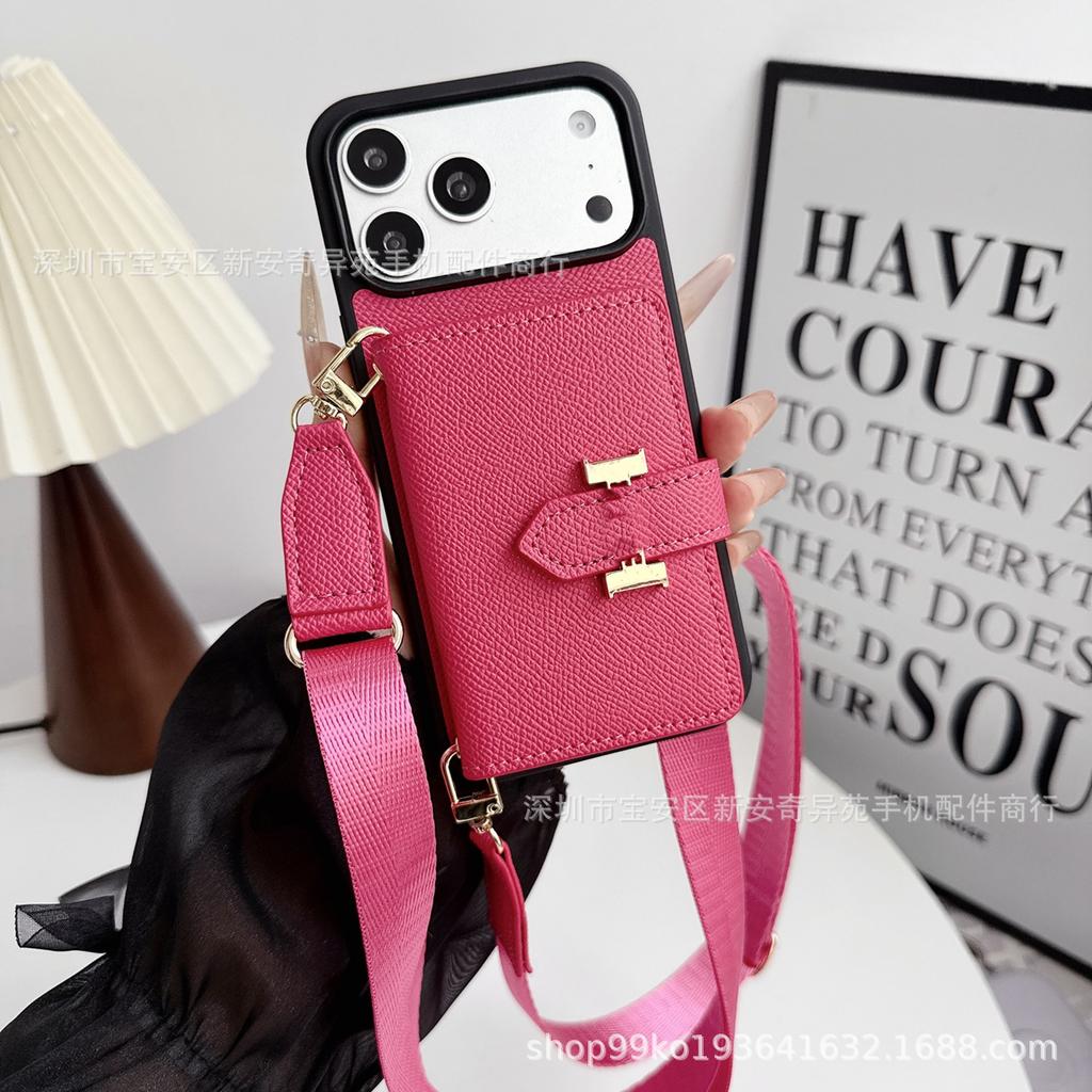 Applicable To iPhone17promax Oblique Span Card Mobile Phone Case, Foreign Trade Hot-selling Lanyard Card Bag, Apple 17 Mobile Phone Case.