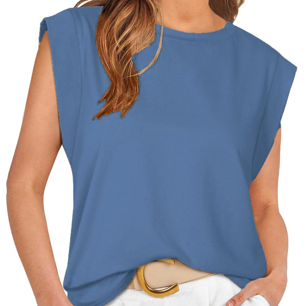 Summer Casual Vest Short Sleeve for Women Crew Neck Sleeveless Loose T-shirt Fashion Simple Work Vacation T-shirt Breathable Lightweight Pullover Top