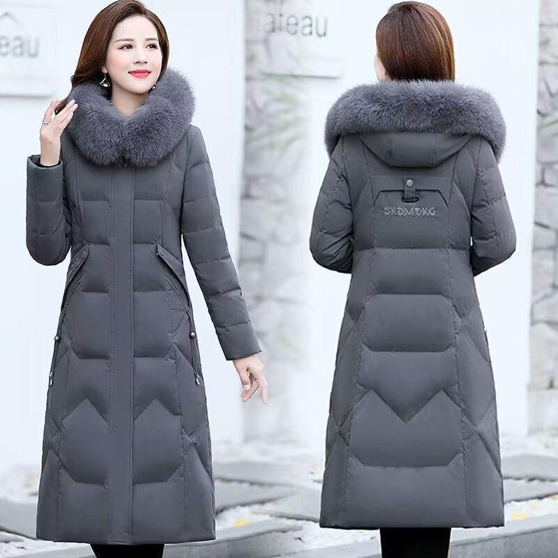 

Women s Mid-Length White Duck Down Jacket for Winter with Real Fur Collar – Slim Fit, Thickened Design Ideal for Middle-Aged and Elderly. Gray (Faux fox fur collar)