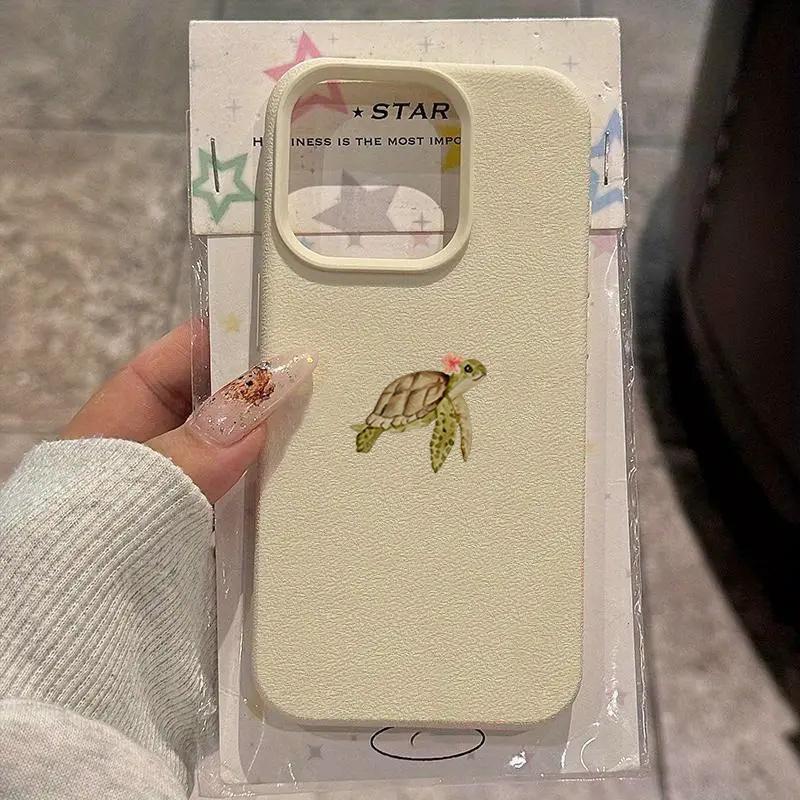 Lily Flower Turtle Lychee Texture Phone Case For iPhone 17 16 15 Pro Max 14 13 12 11 Pro 15 Plus 17 Air Silicone Soft Cover