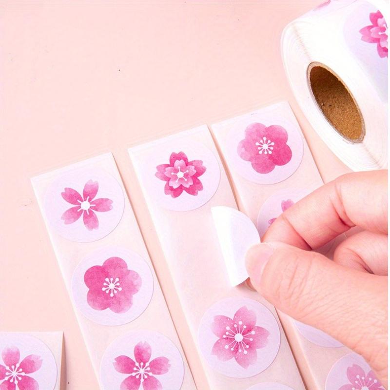1 Rolle/500 Stück Kirschblüten Runde Siegel Rollenaufkleber Klebend Blumendekor Journal Geschenke Belohnungsaufkleber Hochzeitsaufkleber DIY Basteln