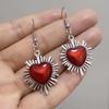 Gothic Romantic Handicrafts Silver Color-edged Red Black Sacred Heart Dangle Earrings Necklace for Women Halloween Party Jewelry