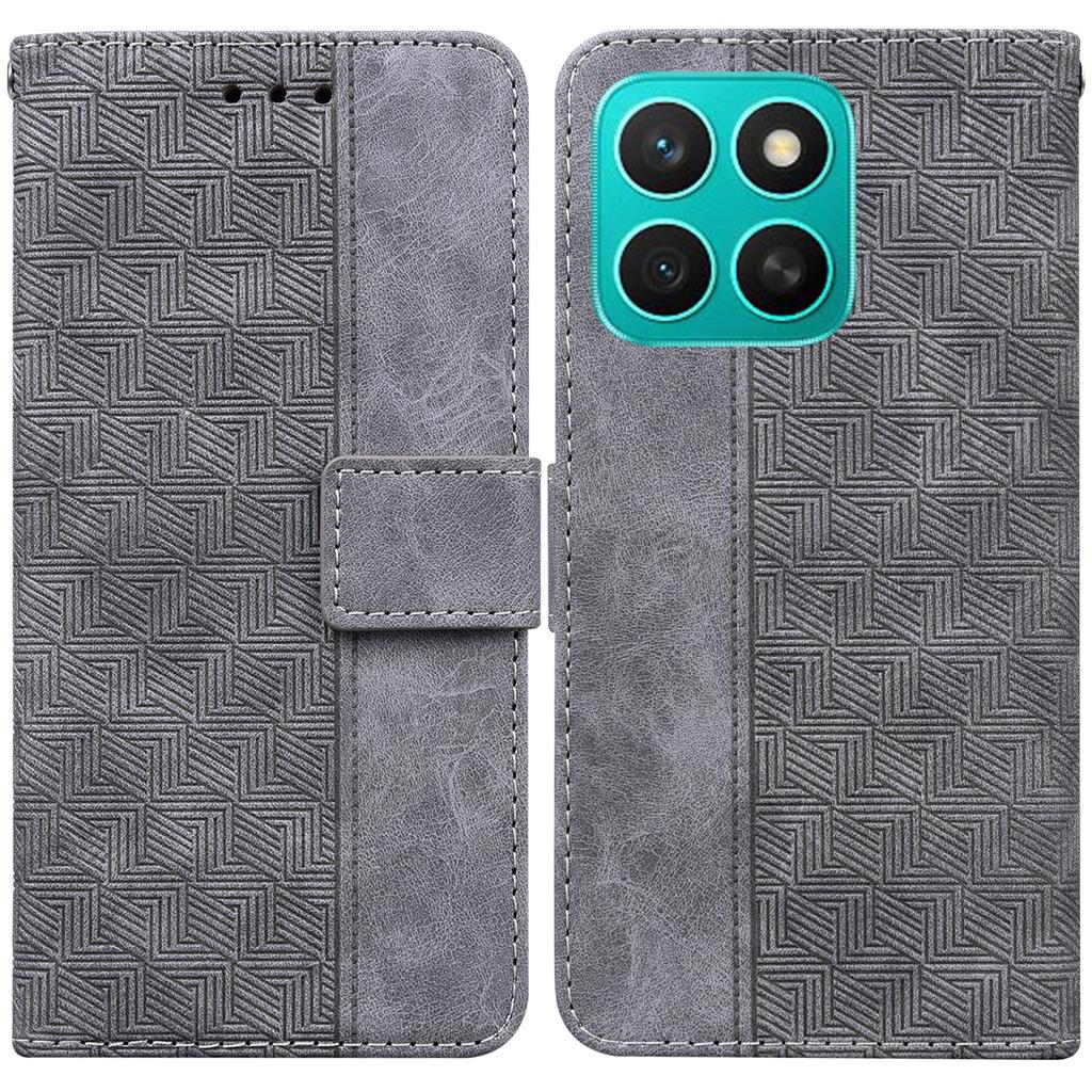 For Honor X8c 4G Case Geometry Pattern Leather Wallet Phone Cover with Wrist Strap