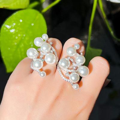 Designer Flower Pearl Crown Ring Super Fairy Copper Inlaid Zir*****Pen Ring Index Finger Ring