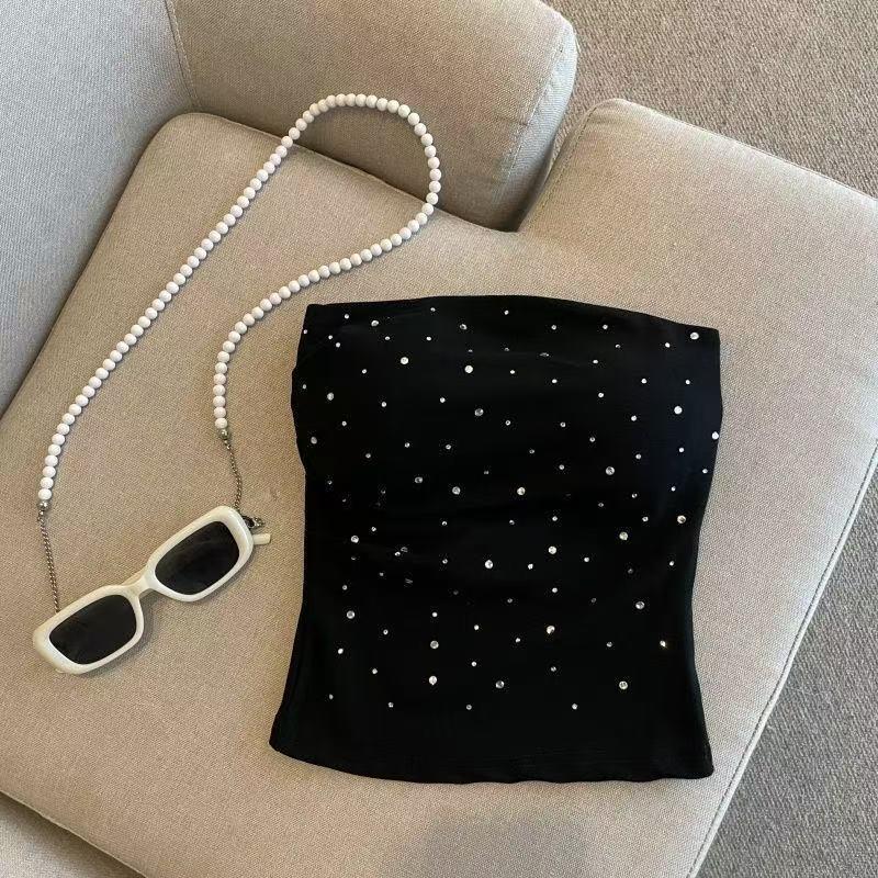 Spicy Strapless Slim-Fit Fashionable Sleeveless Summer Top One Size чёрный