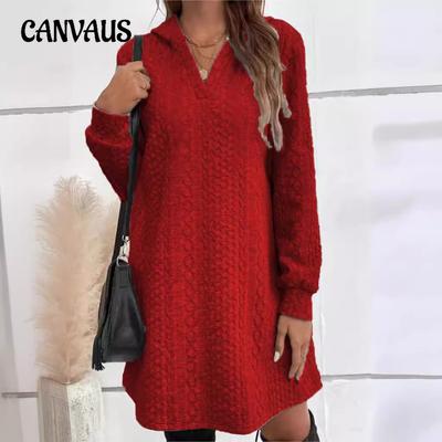Women's Plus Size New Autumn Knitted Jacquard Long Sleeve Long Hoodie