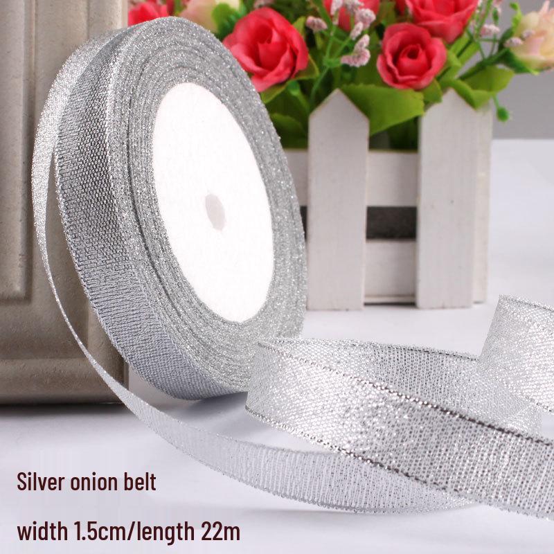 Satin Ribbon with Silver and Gold Glitter for Cake Decoration and Packaging