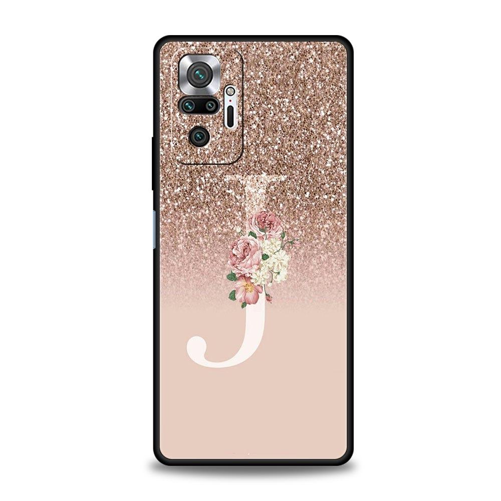 Phone Case For Xiaomi Redmi Note 14 13 12 5G 11 10 Pro Plus 4G 9S 9 14C 13C 12C 10C 9C 9A Soft TPU Cover Letter Pink Shiny M R