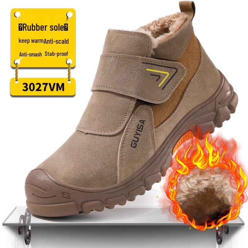 Pánské kotníkové nepromokavé zimní bezpečnostní boty - Odolné proti nárazu, Odolné proti propíchnutí, Podšívka ze sametu a bavlny
