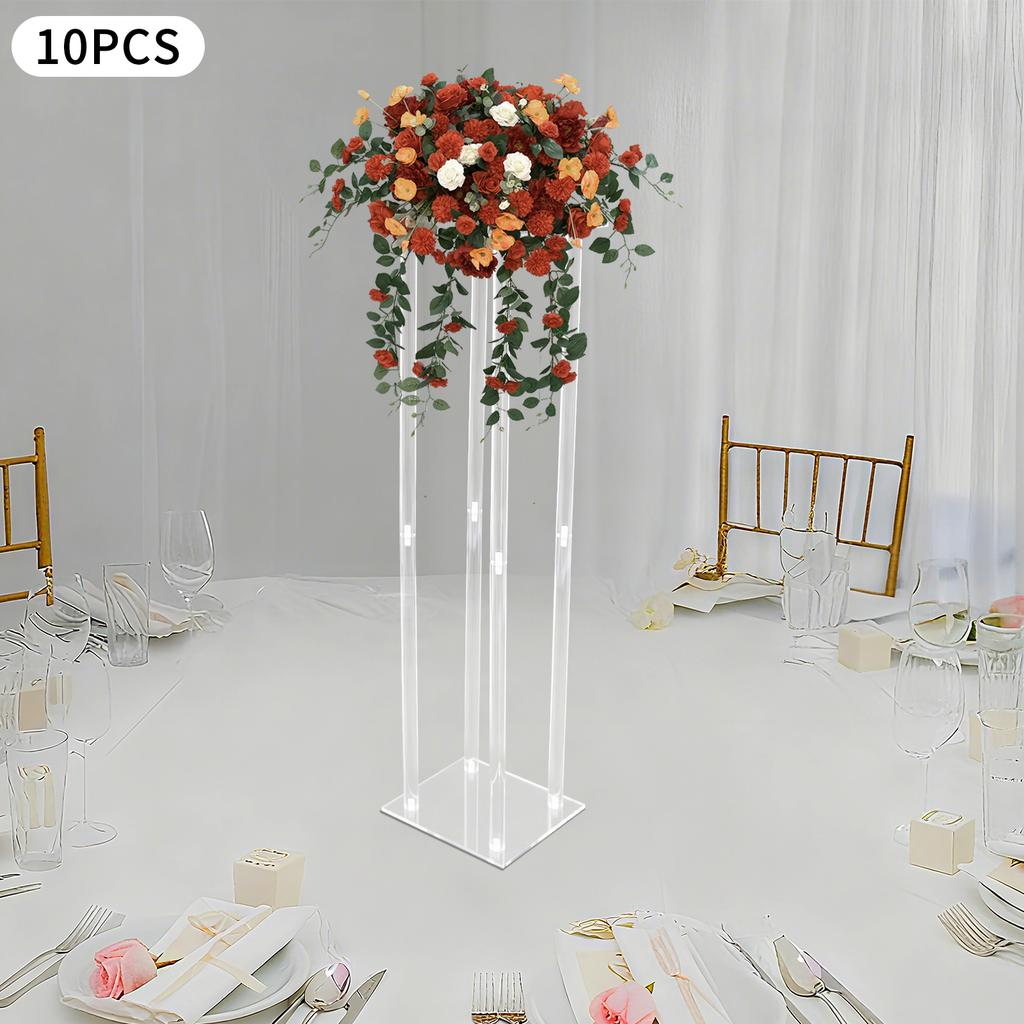 10pcs Acrylic Vase Set,23.6In Tall Clear Column Flower Vases for Wedding Centerpieces,Modern Geometric Table Decor Flower Stands
