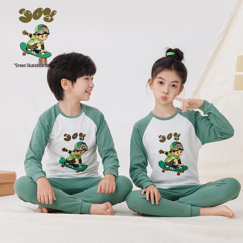 2025 Warmer Baumwoll-Pyjama-Set für Kinder im Herbst - Langarm-Unterwäsche und Raglan-Homewear für Jungen und Mädchen