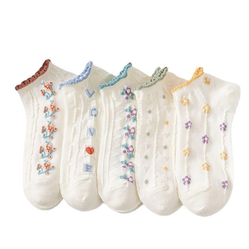 

Женские короткие носки, с низкой посадкой, Instagram, Трендовые и милые японские весенне-осенние короткие носки, летние носки-следки 5pairs разноцветный