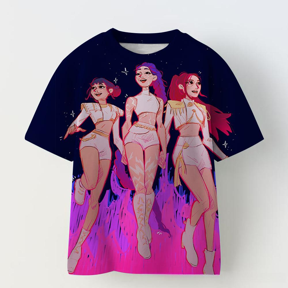 KPOP Demon Slayer Collaboration 3D Digital Print Summer Girls' Casual Fashion Round Neck Short Sleeve T-Shirt Parent-Child Outfit