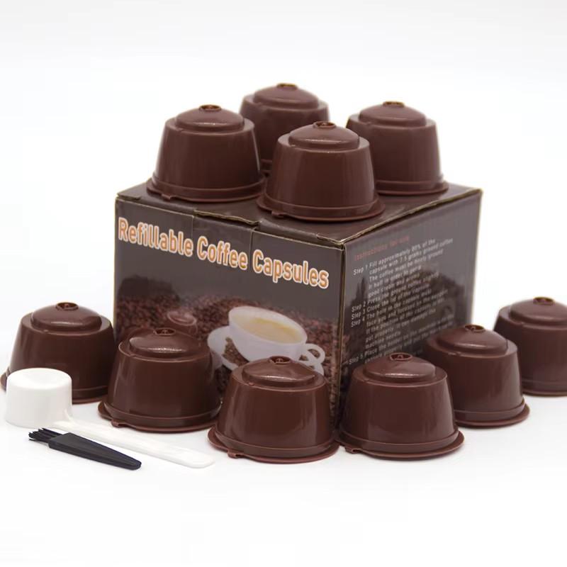 Brown 10 piece set ,Capsules Refill Dolce Gusto Reusable Nescafe Compatible With Plastic Piccolo Genius Awaiting Capsula