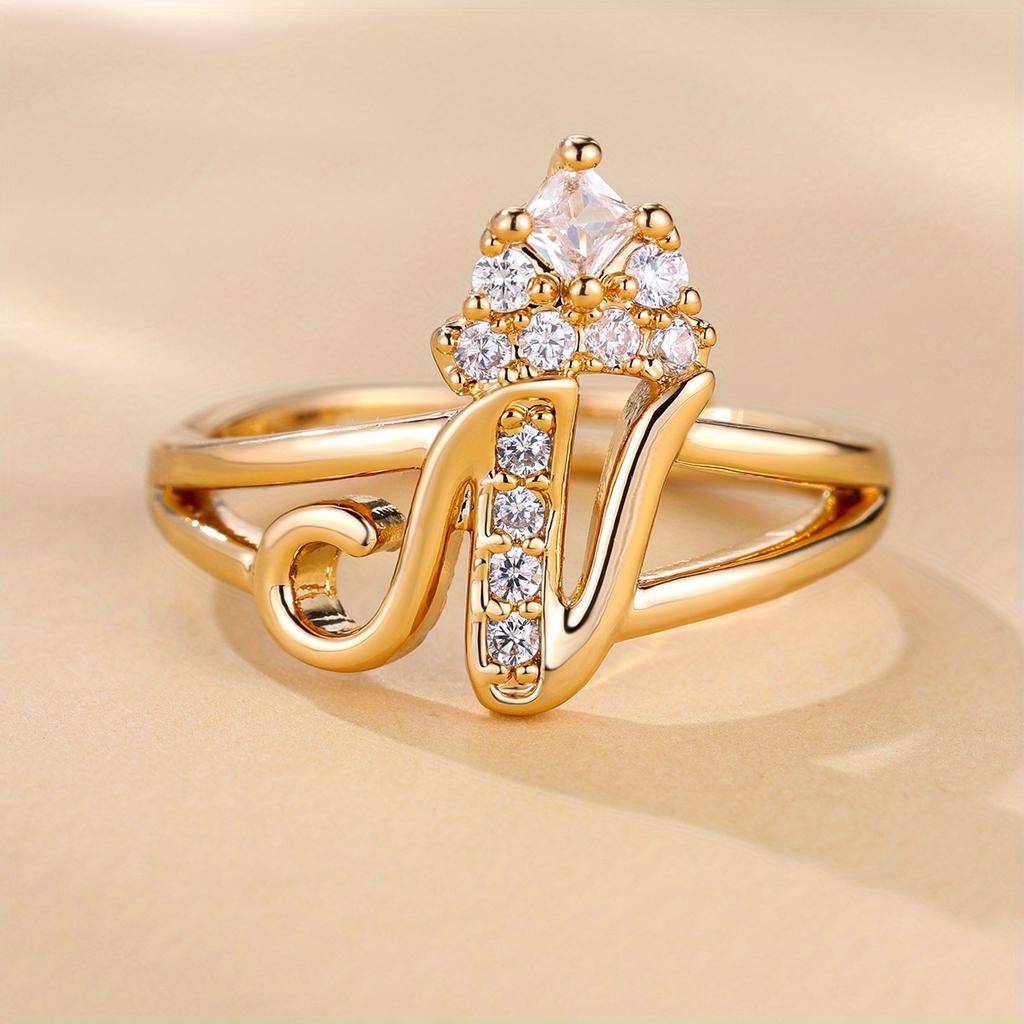 Bague de princesse en Zircon, couleur dorée, 26 lettres anglaises, anneau d'ouverture réglable, bijoux de mariage, cadeau de saint valentin, 1 pièce