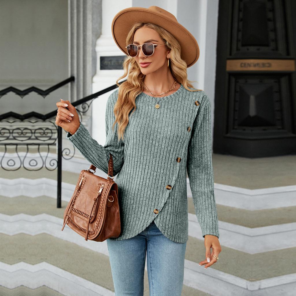 GMXIA Women's Fashion Casual Solid Color Print Autumn Winter Long Sleeve O-Neck Loose Sweaters
