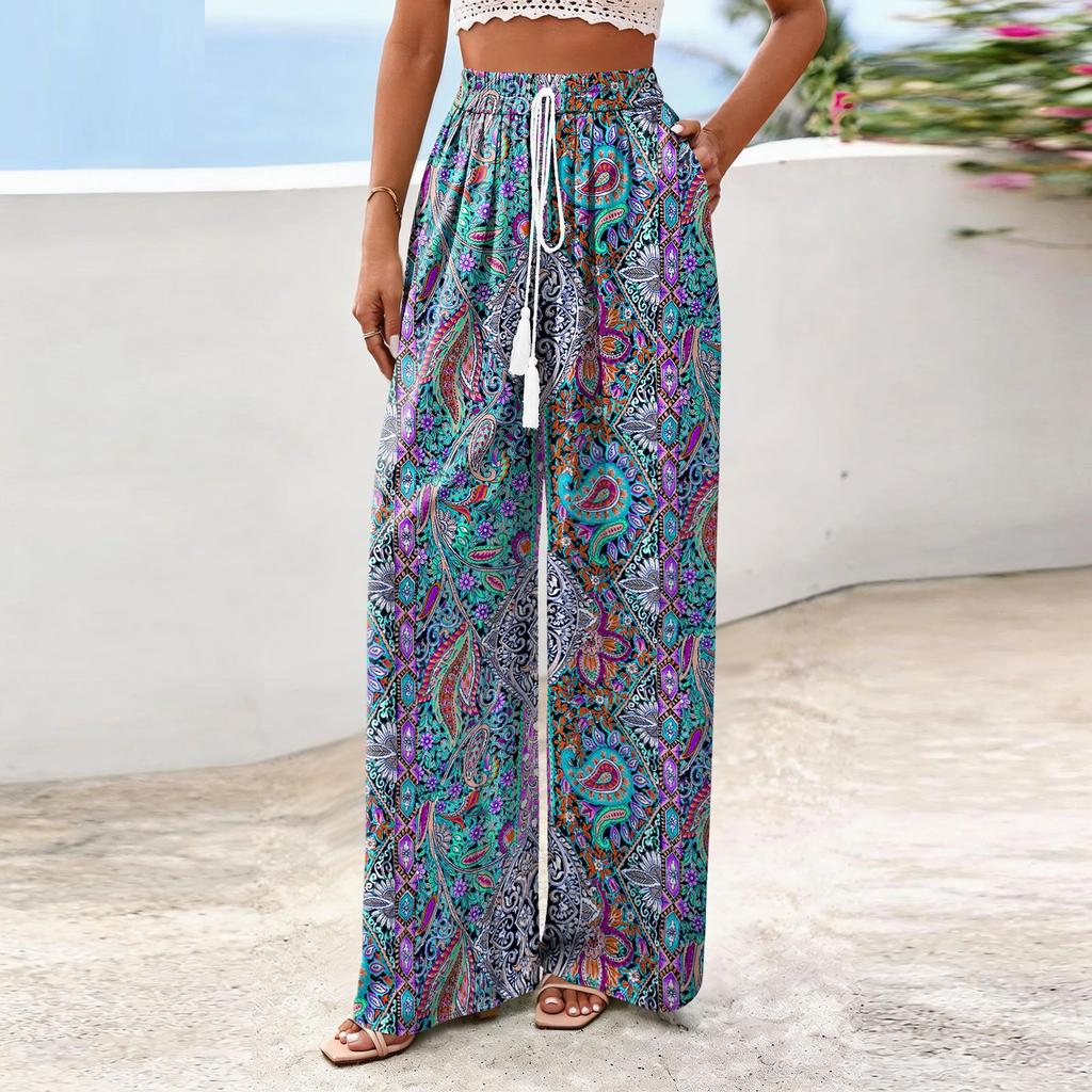 Women's Wide-Leg Casual Flowy Floral Print Pants