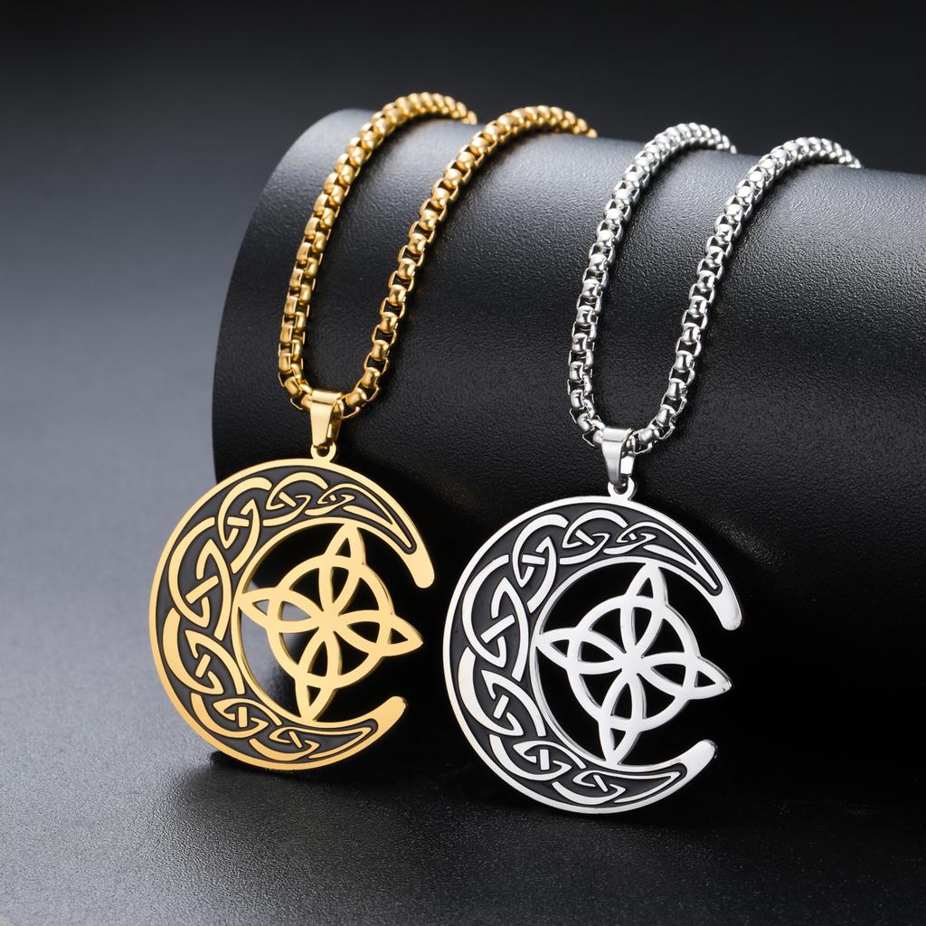 Teamer Crescent Witch Knot Pendant Necklace Vintage Viking Celtics Jewelry For Women Men Valentine Gift