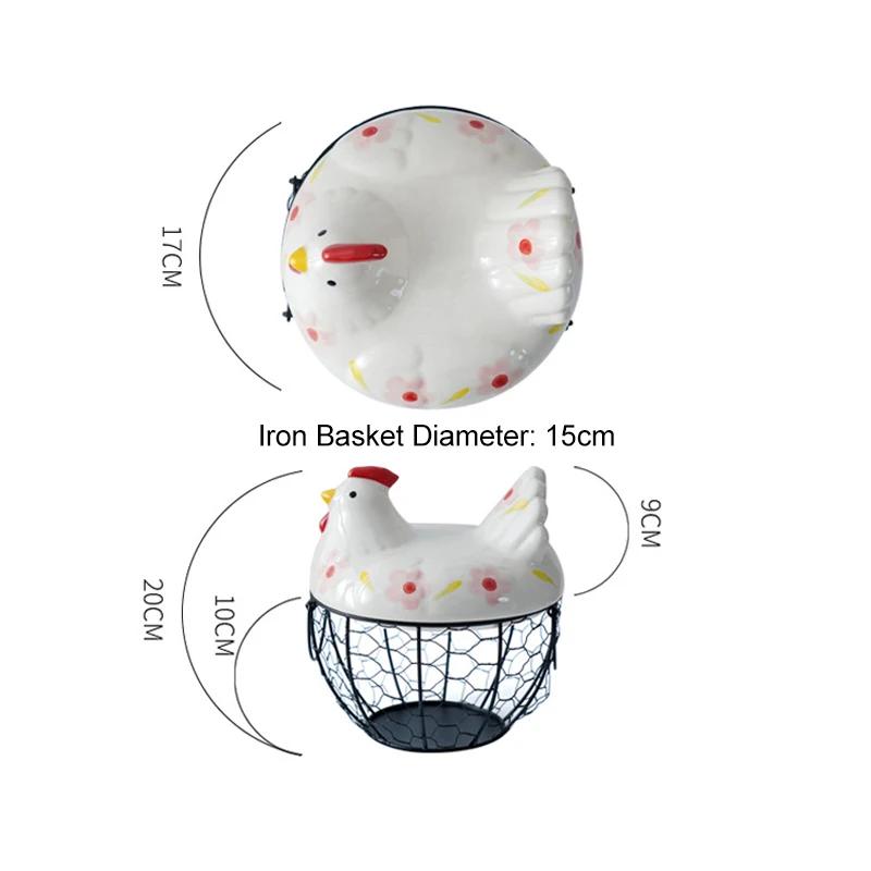 Подставка для яиц Фруктовая Железная Корзина для Хранения Керамическая Крышка в Форме Курицы Украшение Большая Вместимость Кухонный Органайзер