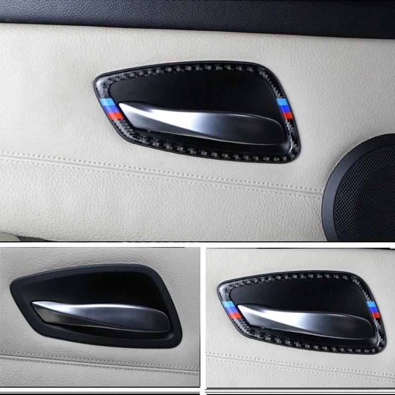 2Pcs Carbon Fiber Two Door Car Interior Handle Cover Decals Trim Door Bowl Stickers for BMW E92 E93 3 Series 2005-12