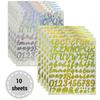 10 Feuilles Autocollants Lettres Dorées Pailletées Kit Autocollant Lettres Chiffres Alphabet Doré Argenté