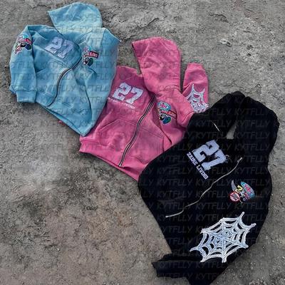 ROADVIBE Y2K Clothing New Fashion Letter Embroidery Patch Zipper Hooded Sweater Men Gothic Harajuku Hip Hop Popular Casual Sweatshirt