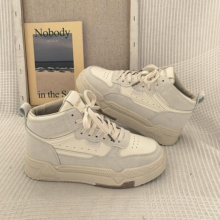 

Женские туфли с высоким берцем, осенние и зимние, новые резиновые, кожаные, с мягкой подошвой, подходящие по цвету, модные женские повседневные кроссовки, смешанная партия 35