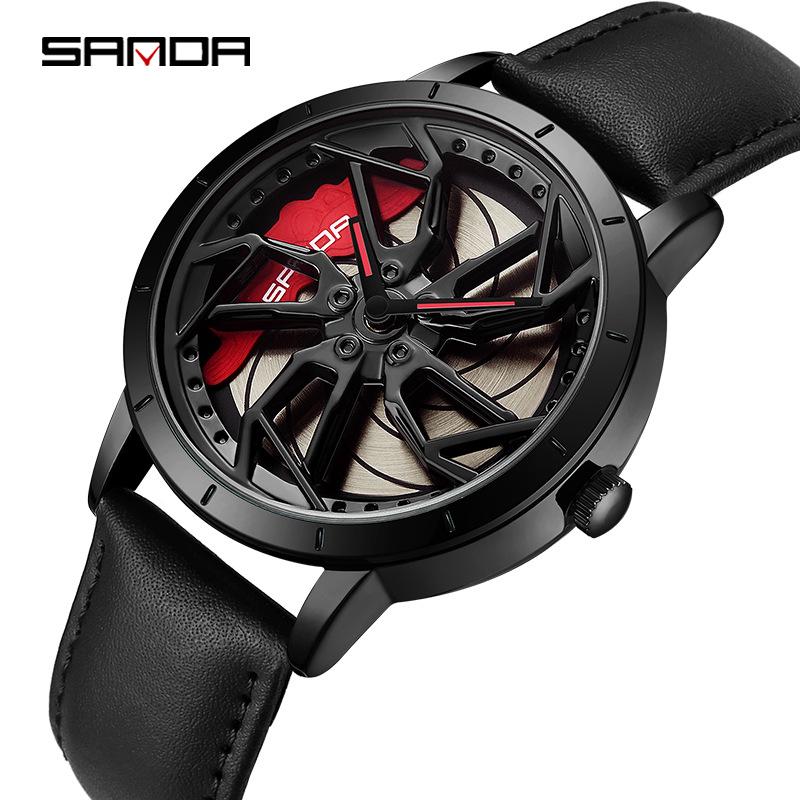 Sanda Men's Creative Wheel Quartz Watch - Trendy Rotating Waterproof Wristwatch