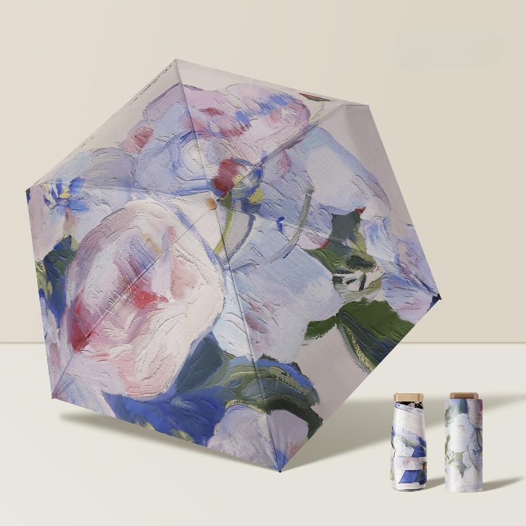 [Ultra-Light Portable] Oil Painting Umbrella Canopy 3-Fold Manual Sunshade Parasol Sunscreen Umbrella Women's Ultra-Light Portable