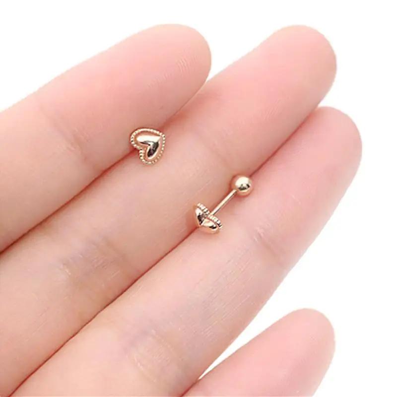 Simplicity Glossy Heart Earings Stud Original Exquisite Earrings for Women Light Luxury Copper Plated Rose Gold Sweet Zircon
