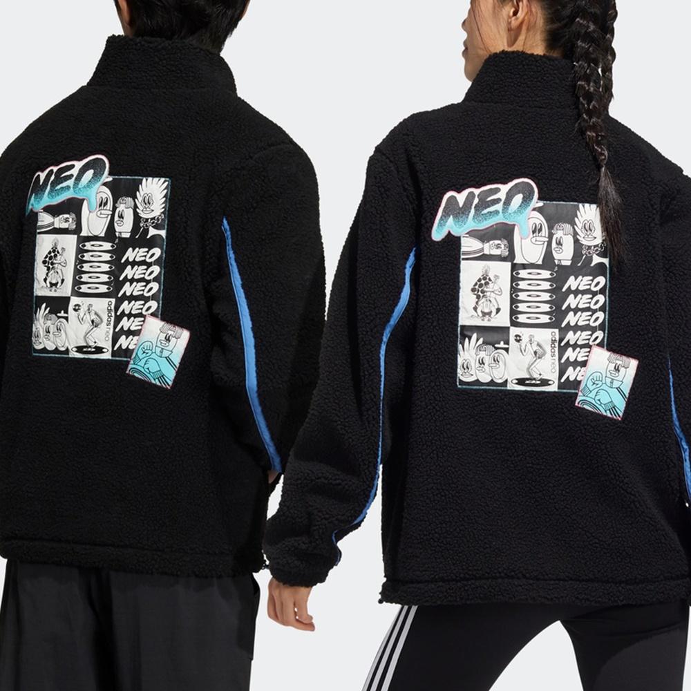 adidas neo U Radio W Jkt Contrasting Colors Pocket Fleece Stay Warm logo Sports Stand Collar Jacket Black Unisex HG9038