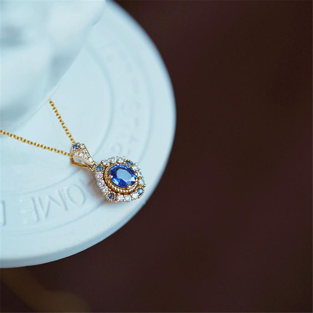 Vintage Female Blue Round Zircon Stone Pendant Necklace Unique Gold Color Wedding Jewelry For Women