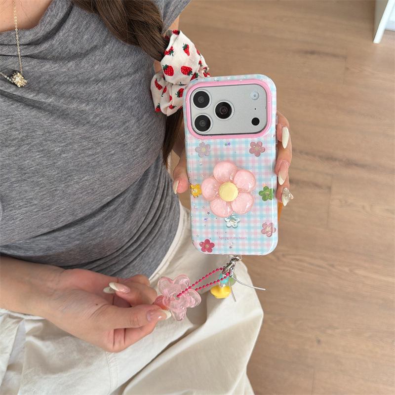 Colorful Floral Plaid Phone Case for iPhone 17, 16 Pro Max, 15, 14 - Japanese Korean Style
