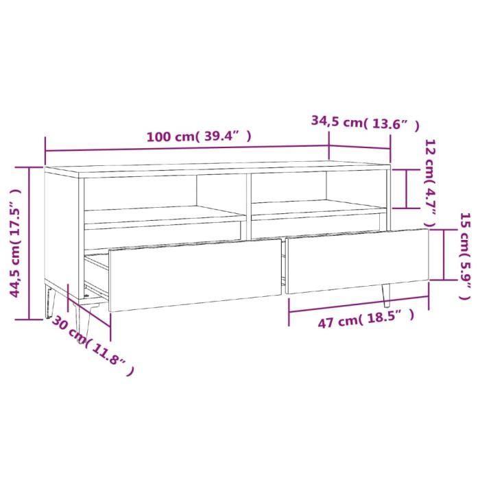 VidaXL Meuble TV sonoma gris 100x34,5x44,5 cm bois d'ingénierie 831907
