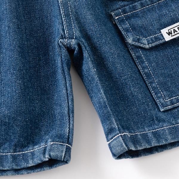 Summer Five Quarter Pants for Boys Fashionable Double Pocket Cover Woven Logo Mid Pants Korean Loose Pants