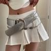 Y2K Wide Belt Silver PU Leather Waistbands Punk Rivet Waist Belt  Teens