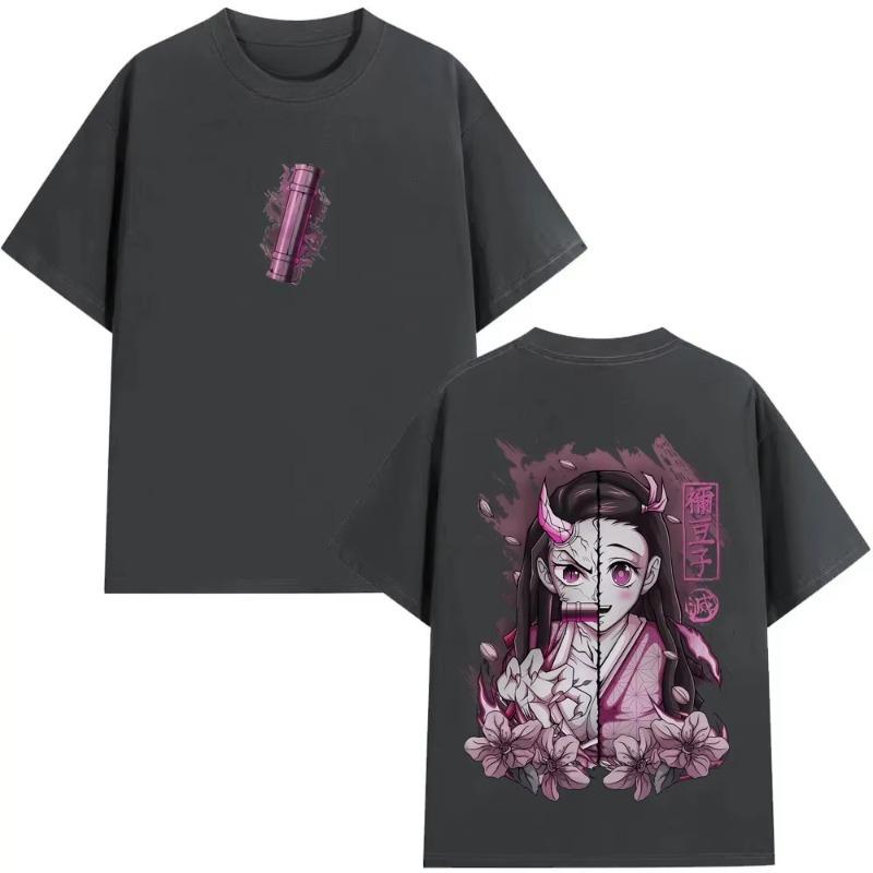 Anime Demon Slayer Kamado Nezuko Graphic T Shirt Men Women Casual Cotton Oversized Tshirts Mens Cartoon Manga Merch T Shirts