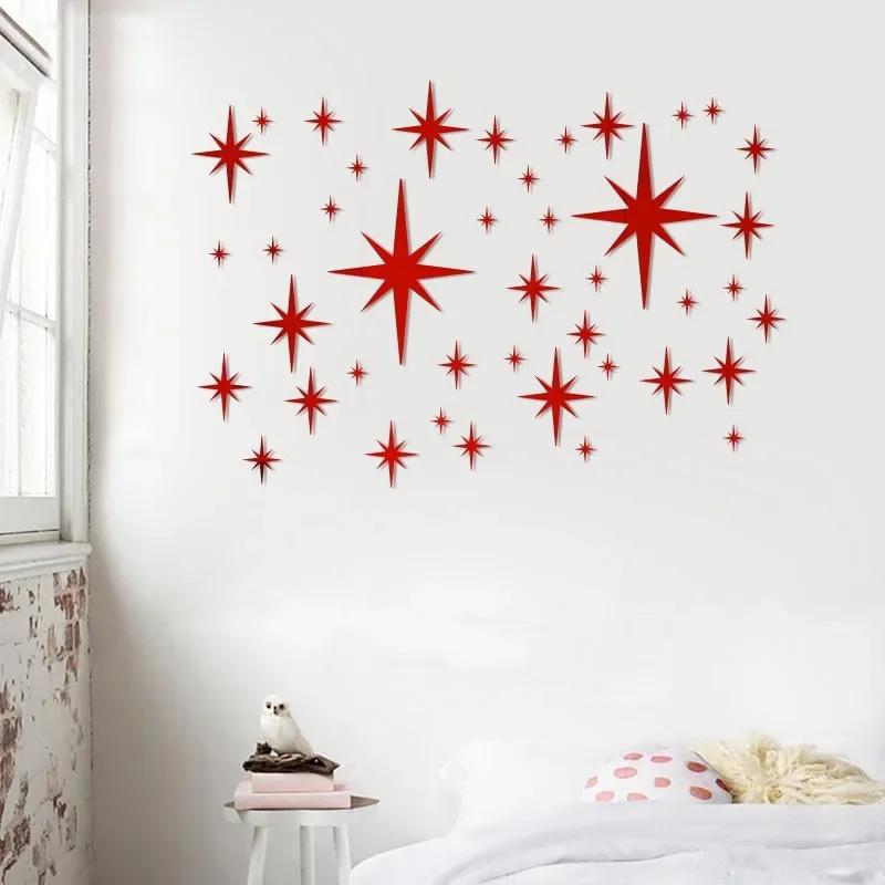 42pcs Acrylic Star Mirror Wall Sticker Removable Waterproof With-adhesive Children Room Kindergarten Home Decoration