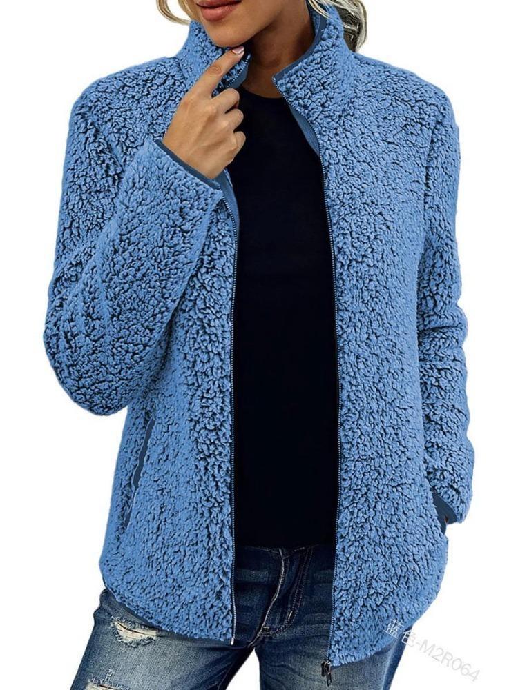 

Women Velvet Bubble Jacket Long Sleeve Stand Collar Zipper XXL синій