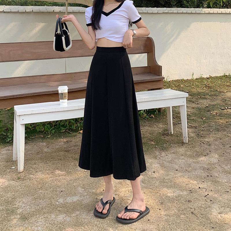 

Черная юбка А-силуэта с высокой талией большого размера - Женская летняя миди-юбка S чёрный