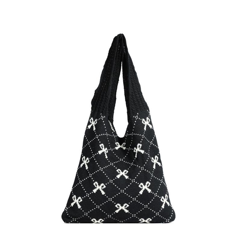 Elegant And Versatile Quilted Knitted Tote Bag Ideal For Daily Use And Fashion Black