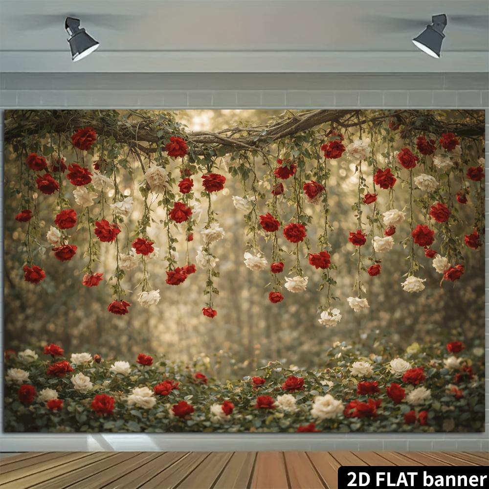 1Pcs Red White Rose Hanging Flowers Scene Decoration Background Wedding Backdrop Decorations For Photo Studio Booth Party