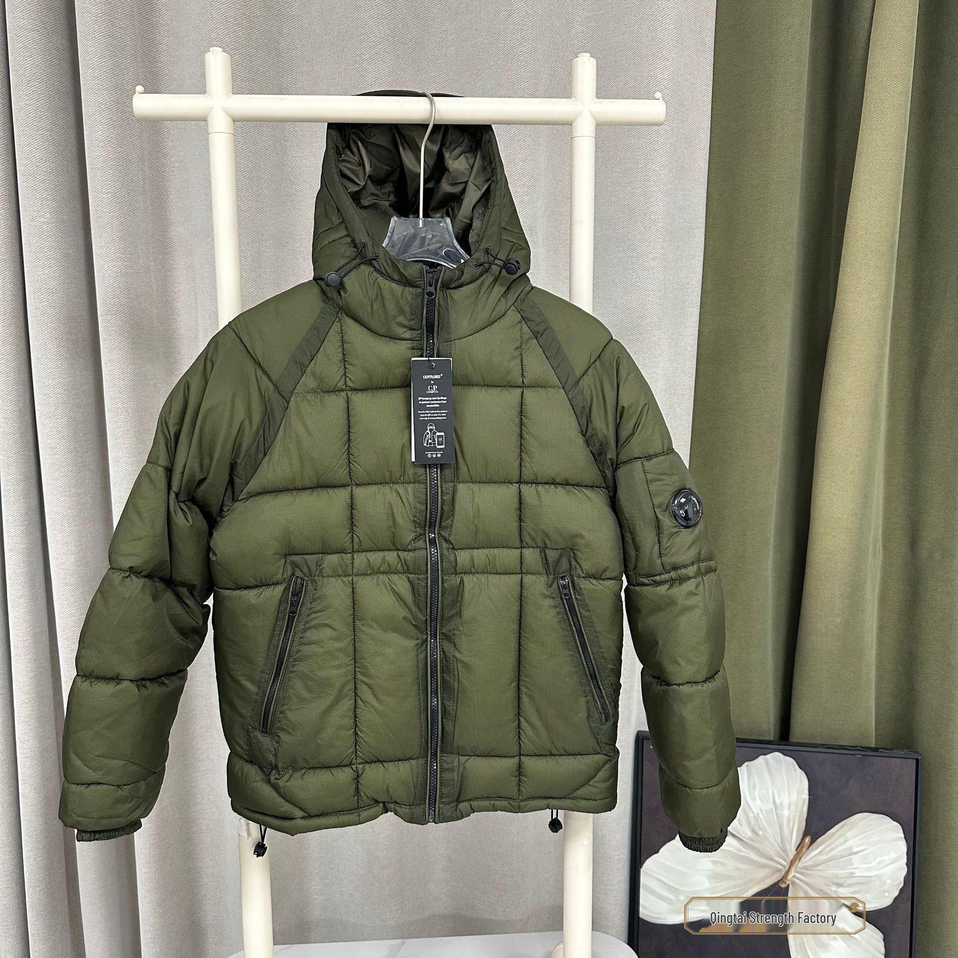

Men s Black Cotton Padded Plaid Quilted Hooded Jacket with Lens Badge - American Style S оливковий колір