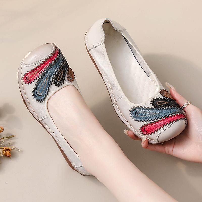 Fashion New 2025 Genuine Leather Wedge Flats Woman Patches Slip On Shoes Elegant Women's Loafers Handmade Platform Moccasin Ladies Flats