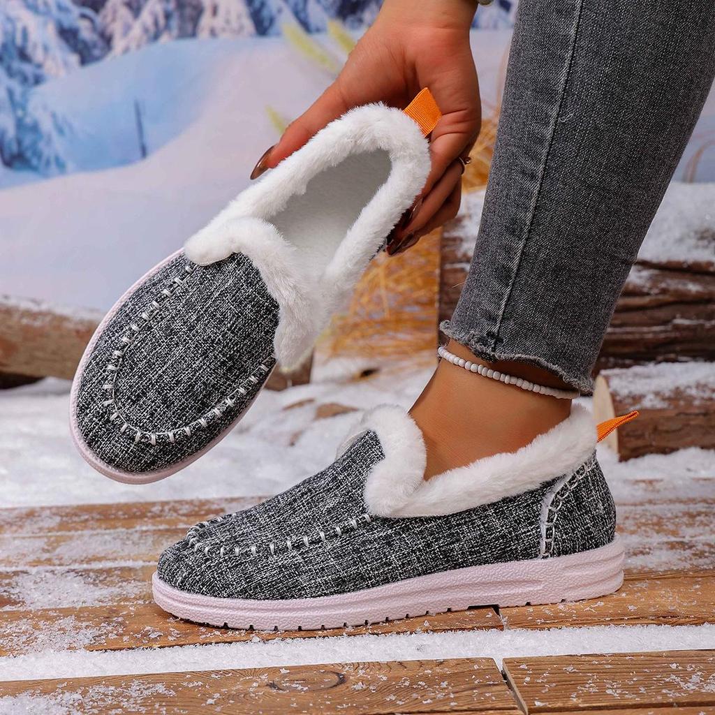 Women's Thick-Soled Winter Snow Boots with Velvet Lining and Thick Fur, Large Size, Casual and Fashionable Stitching Design.